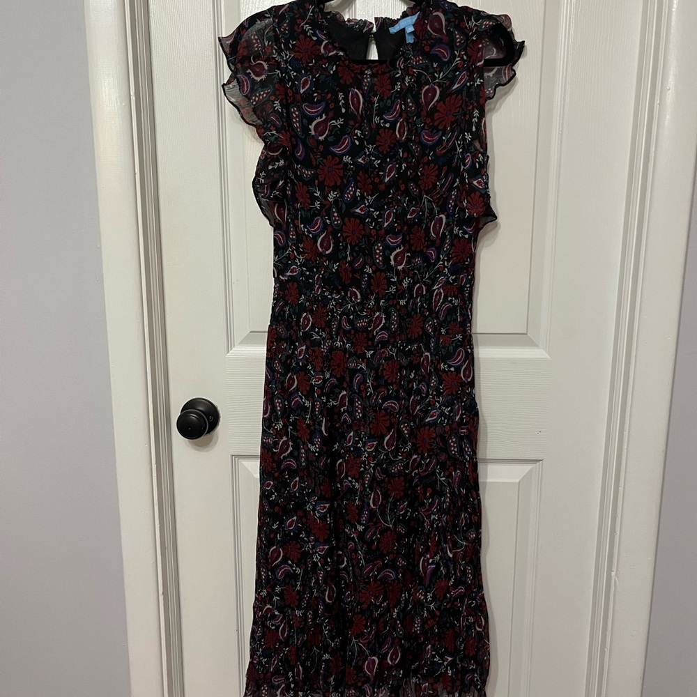 Draper James Kacey Dress Smocked Waist Faux Wrap Ruffle Floral Midi small - Picture 3 of 8